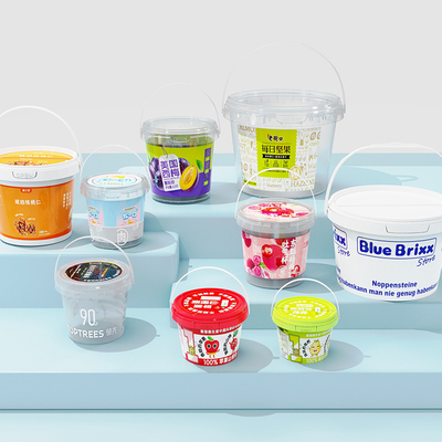 Round 750ml PP Plastic Food Grade Customized IML Container for Beverages Chocolate Spread and Sauces