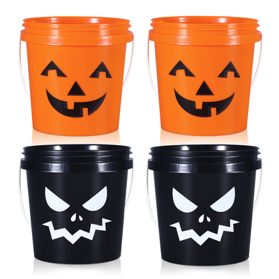 Round Customized Food Grade Plastic Container With Lids and Handle For Halloween Candy
