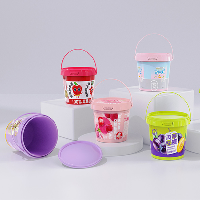 Customized Logo PP Plastic Bucket With Lid Handle for Peanut Butter Packaging Containe