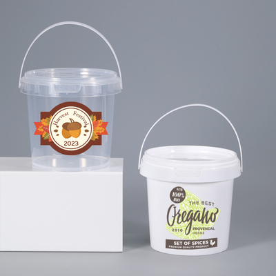 Food Grade PP Beverage Fruit Milk Tea Plastic Bucket Container with Lids and Handle