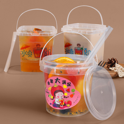 600ML Custom IML Printing Clear Plastic Buckets With Lids for Heat Transfer Printing