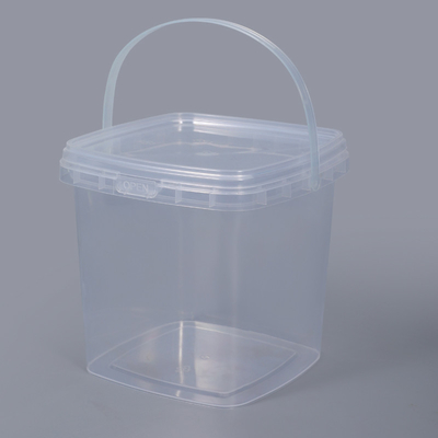 2L Capacity Food Grade Clear Square Plastic Buckets Pail With Handle For Cookies Storage