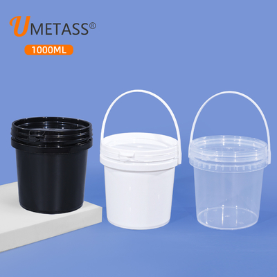 Customrized Logo White 1L Plastic Round Candy Tool Cookie Bucket With Lid And Handle