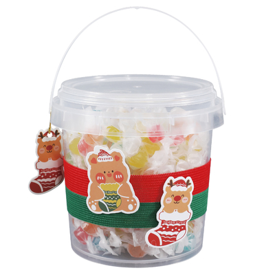 1L Thicken Decorative Round Plastic Buckets With Handle for Christmas Gift Toy Package