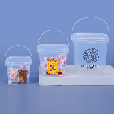 Capacity 280ml 500ml 1L 2L Food Grade Square Small Clear White Plastic Bucket BPA Free