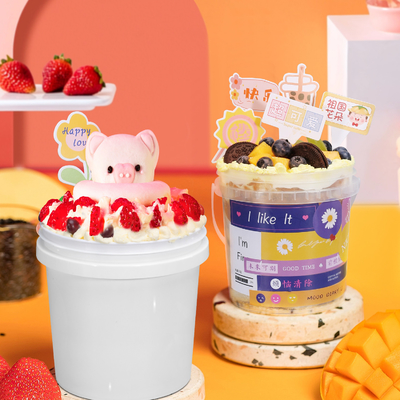 1L Plastic Cream Bucket with Semi-circular Transparent Lid and Customized Logo Print