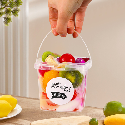 500ml Plastic Bucket For Ice Cream Fruit Salvage Container With Green Lid And Handle