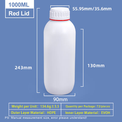 Custom 1L White Plastic Coex Bottle with Red Green Colored Ring Around Cap